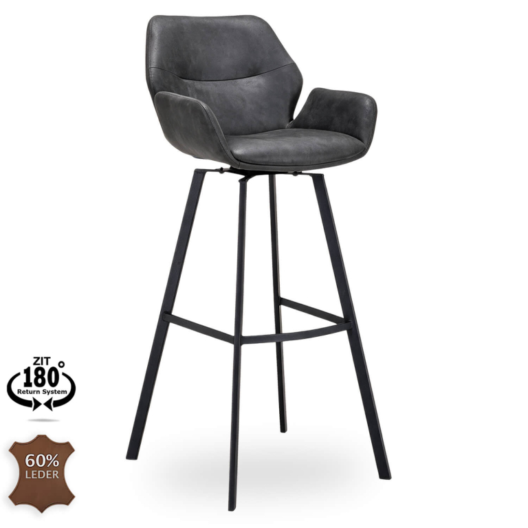 Horeca-Metalen-Bar-Armstoel-PERLA-Antraciet-Kunstleer