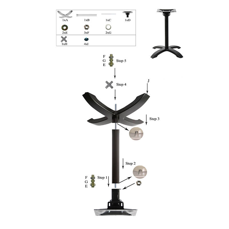 Horeca-Klaptafelonderstel-Aluminium-35×60-Hoogte-72-Cm-Zwart-A-SRD-Montage