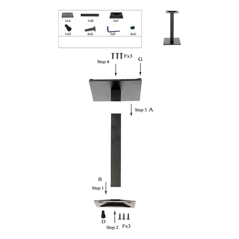 Horeca-Tafelonderstel-Gietijzer-40×40-Hoogte-72-Cm-Zwart-B-339-Montage