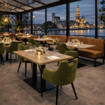 Horeca-Armstoel-VICTORIA-olijf-Microvezel-model1