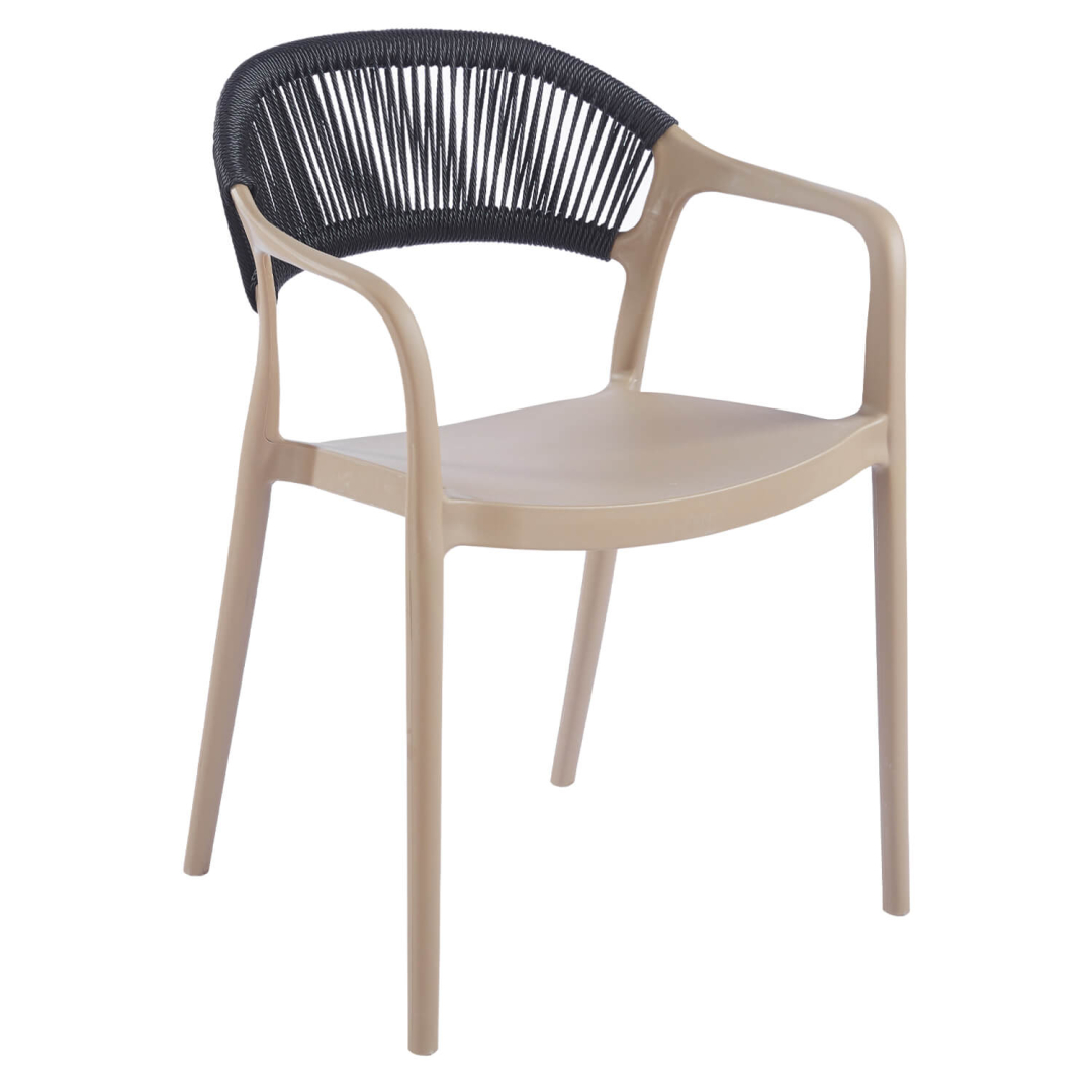 Terrasstoel-SIRENE-Armleuning-Stapelbaar-Naturel-Zwart-Kunststof-Touw