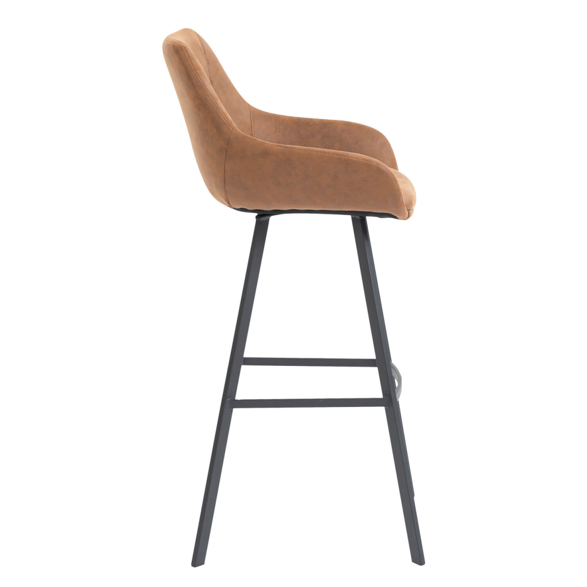 Chaise De Bar En Métal Avec Accoudoirs De Café, Restaurant Et Horeca - Bias - Microfibre Vintage Cognac – Image 4