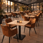Horeca-Armstoel-VICTORIA-Cognac-Microvezel