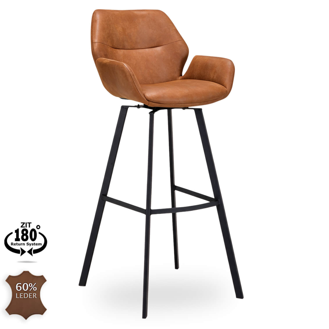 Horeca-Metalen-Bar-Armstoel-PERLA-Camel-Kunstleer
