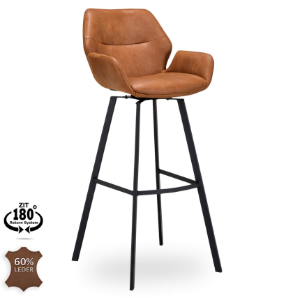 Horeca-Metalen-Bar-Armstoel-PERLA-Camel-Kunstleer