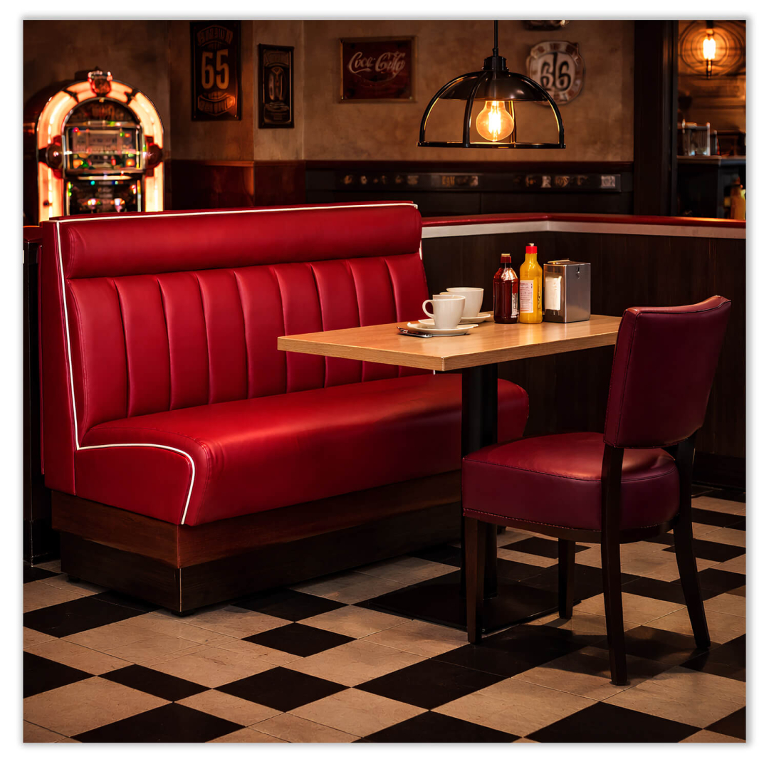 Horeca-Eetbank-AMERICAN-Bordeaux-Kunstleer
