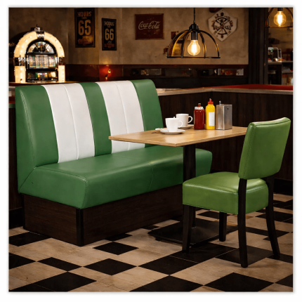 Horeca-Eetbank-SAFRAN-AMERICAN-Groen-Wit-Kunstleer (1)