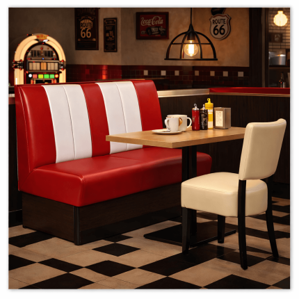 Horeca-Eetbank-SAFRAN-AMERICAN-Rood-Wit-Kunstleer (1)