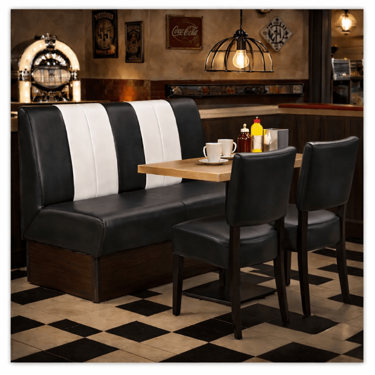 Horeca-Eetbank-SAFRAN-AMERICAN-zwartWit-Kunstleer