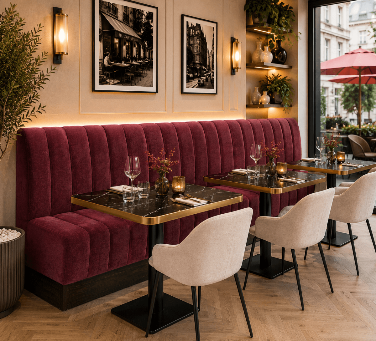 Horeca-Eetbank-SAFRAN-Bordeuax-Velvet-Fluweel-Set