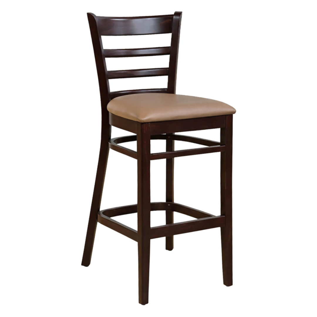 Horeca-Houten-Barstoel-RIVA-Taupe-Kunstleer