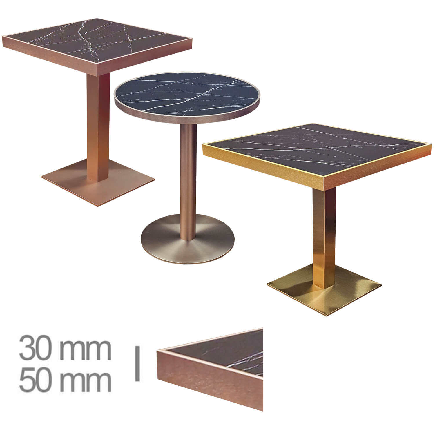 Faux Marble Black Edge Copper/Gold Table Assortment