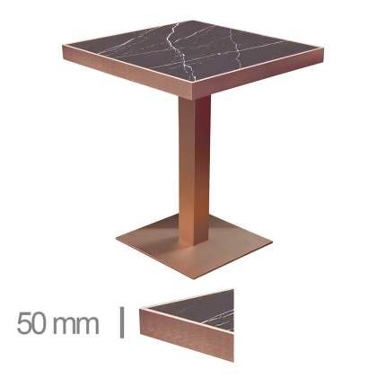 Horeca-Tafel-Faux-Marmer-Zwart-Edge-Koper-60x60-CmMet-Onderstel