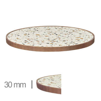 Horeca Tafelblad Rond - Faux Marmer Abruzzo Edge Koper - 3 cm Dik