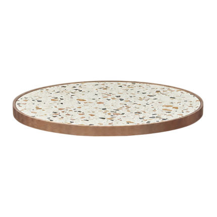 Horeca-Tafelblad-Rond-FAUX-MARMER-ABRUZZO-EDGE-KOPER-3-cm-Dik