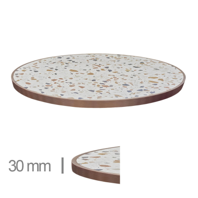 Horeca-Tafelblad-Rond-FAUX-MARMER-ABRUZZO-EDGE-KOPER-3cm-Dik