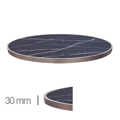 Horeca-Tafelblad-Rond-FAUX-MARMER-ZWART-EDGE-KOPER-3cm-Dik