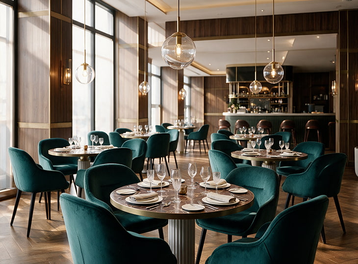Mobilier horeca dans une brasserie : chaises et tables professionnelles