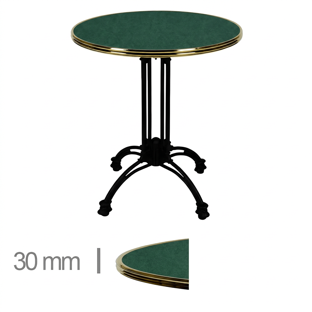 Horeca-Ronde-Terrastafel-Met-Messing-Rand-TERRASIA-GROEN-Ø70-cm