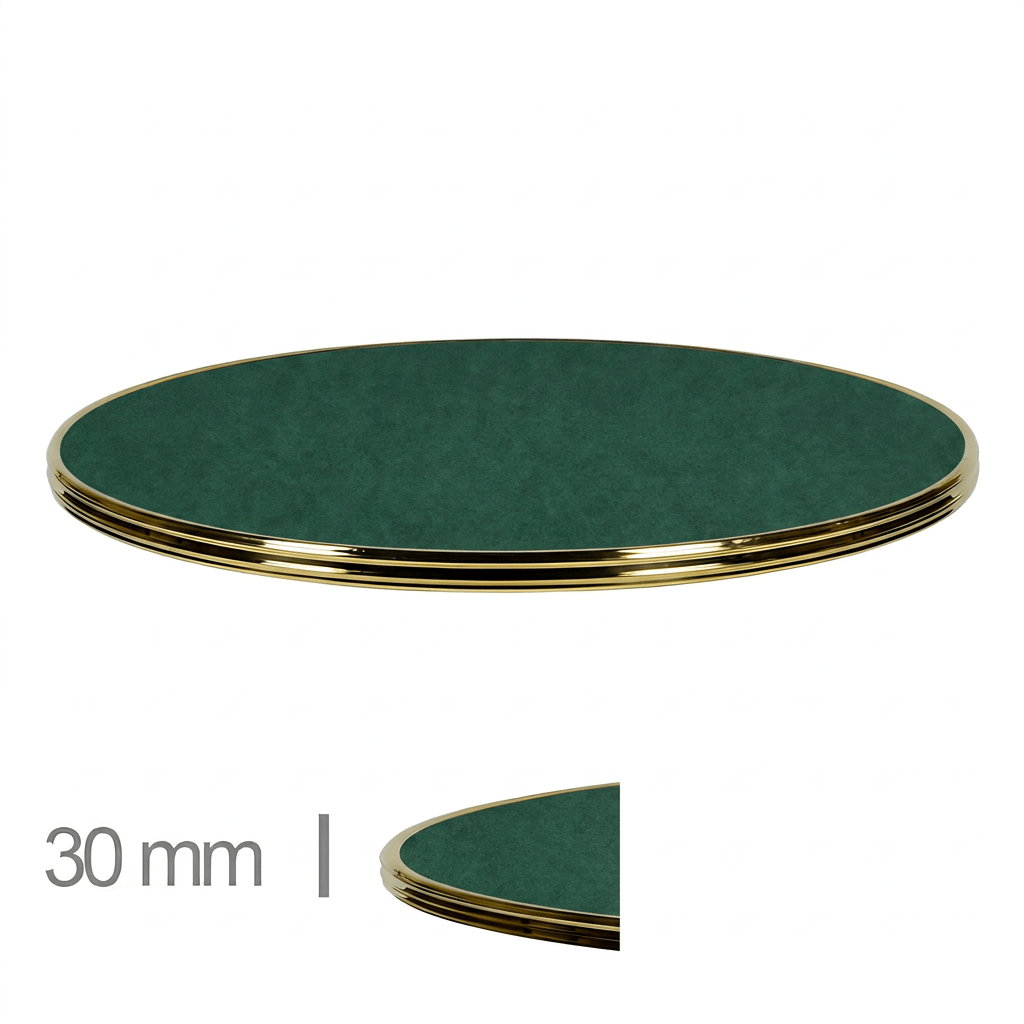 Horeca-Tafelblad-Rond-Met-Messing-Rand-TERRASIA-GROEN-3-cm-Dik